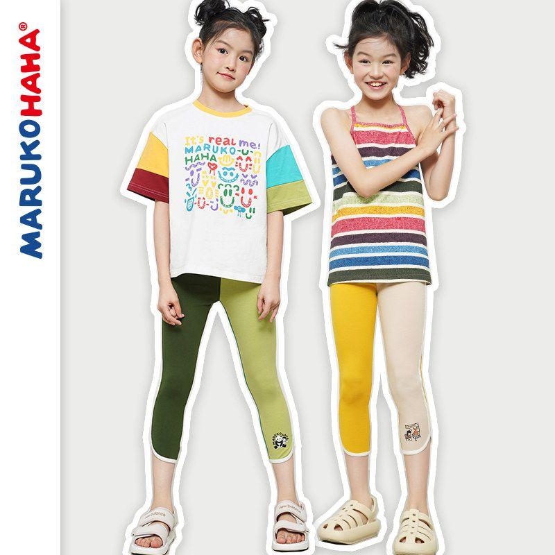 Toothpick Pills and Friends Summer Four Colors Patchwork Girls Leggings Medium and Big Children Cropped Cute Trousers