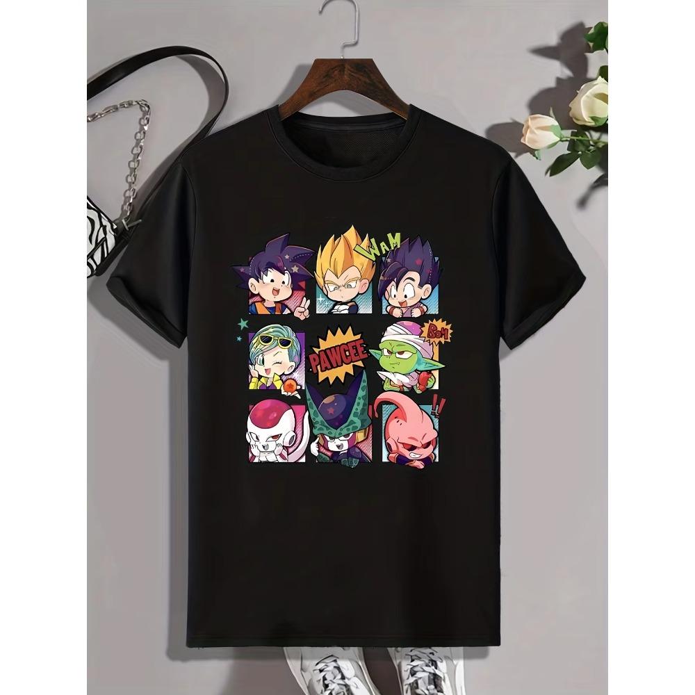 Cartoon Anime Characters Print, Men's Graphic Design Crew Neck T-shirt, Casual Comfy Tees Tshirts For Summer