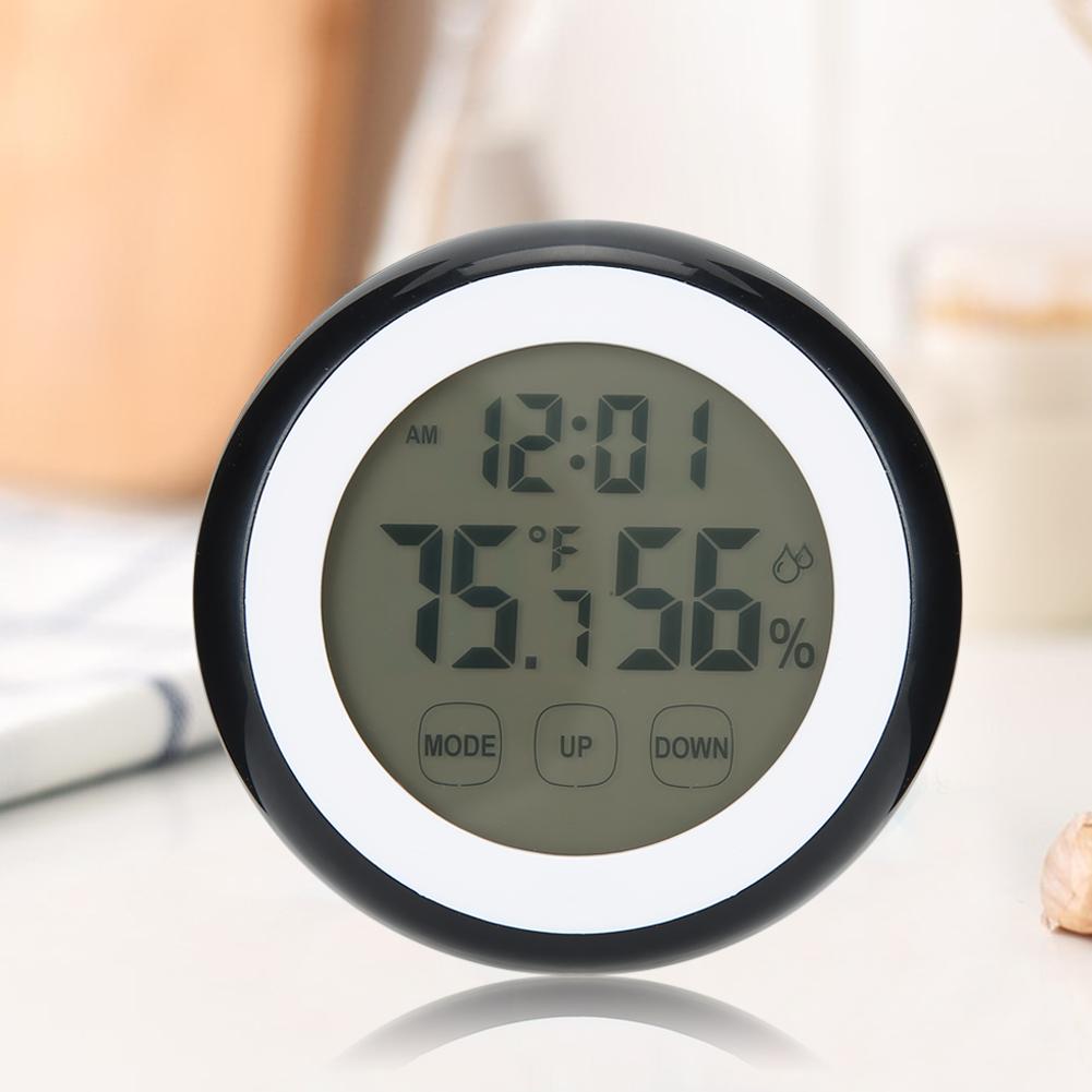 Round Shape Household Touching Digital Electronic Alarm Clock with Temperature Humidity Display