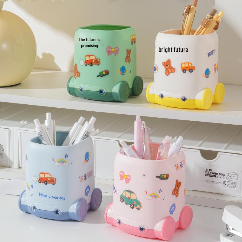 Children's Cartoon Car Pen Holder - Cute Desktop Storage for School Supplies