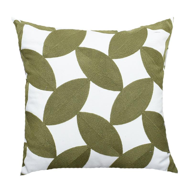 Nordic Geometric Green Embroidered Pillow Case Model Room Soft Ornament Ins Pillow Without Core Premium Durable