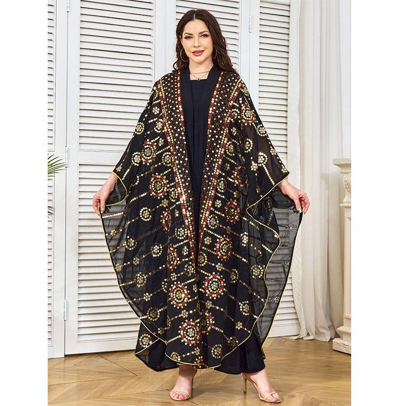 

Ближний Восток Новый Кардиган с Пайетками Базовое Платье Праздничная Вечеринка Вечернее платье Дубай Арабский Комплект Костюм Black 2XL