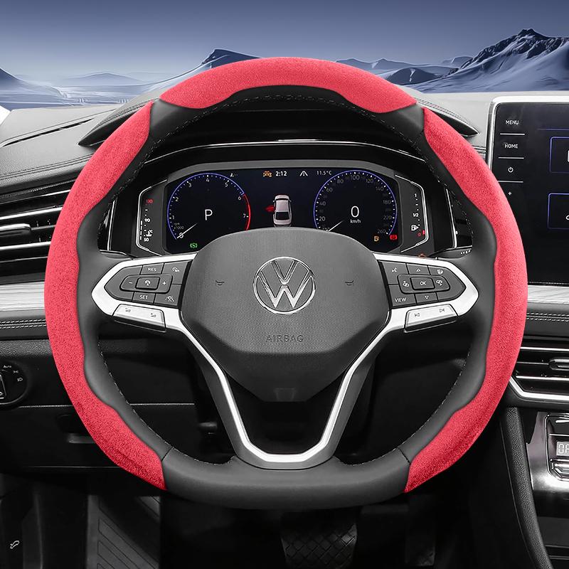 Suitable for Volkswagen Sports Suede Steering Wheel Cover with Split Snap-On Design for Tiguan Golf T-Roc Polo Passat Jetta Id.3 Id.4 