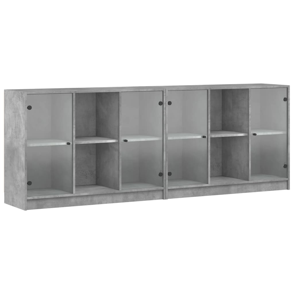 Bookshelf with Doors Concrete Grey 204 X 37 X 75 Cm Engineered Wood