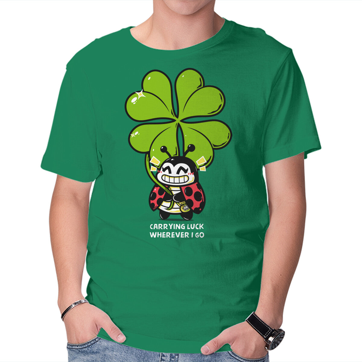 Unisex Crew Neck T-Shirt Carrying Luck Graphic Short Sleeve Casual Tee XXL