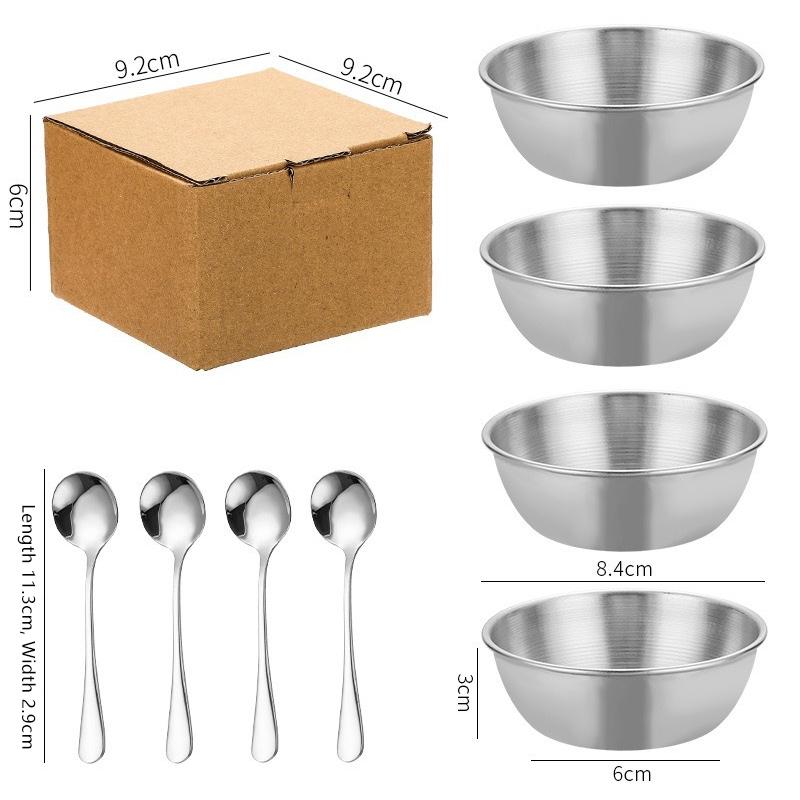 Stainless Steel Sauce Dish Spoon Set Stackable Food Safe Dipping Plate for Kitchen Dinner Party BBQ Sushi Tableware