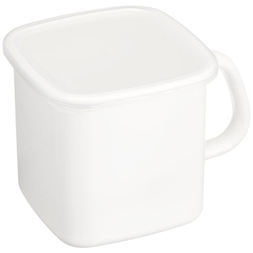 Nodahoro Enamel Storage Container, Heat-Resistant, with Handle, Square/Rectangle, Large, with Seal Lid, See-Through, White Series, Made in Japan, MS-1