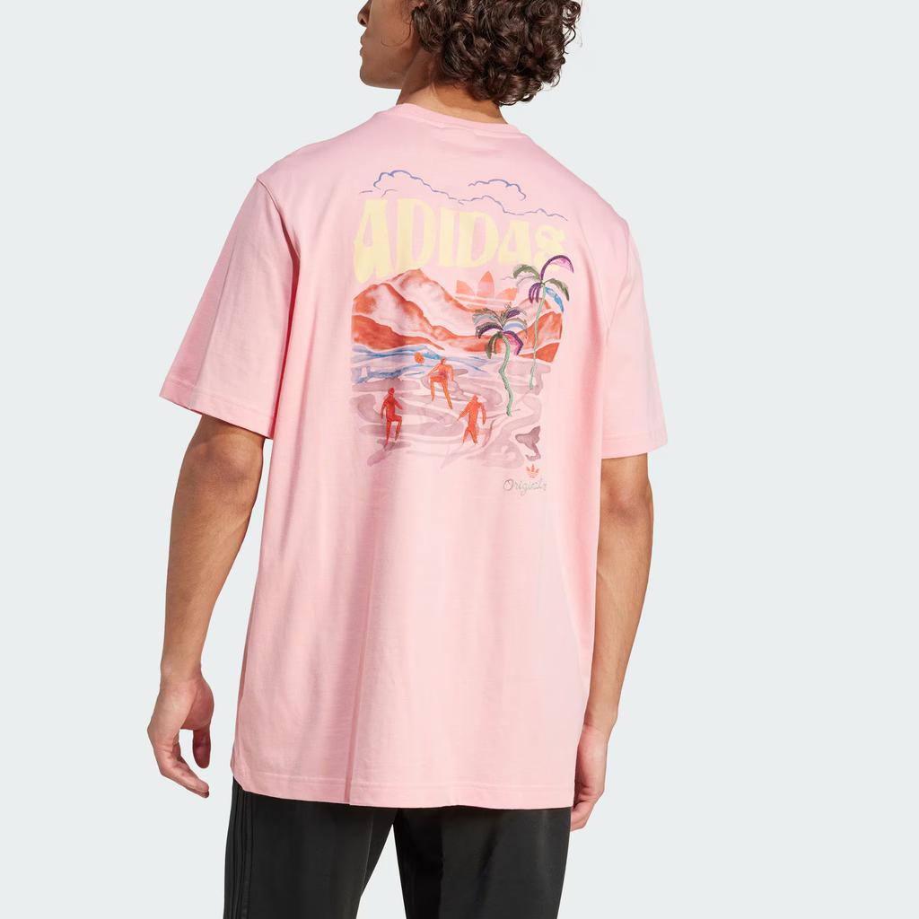 Adidas Originals Resort Graphic Fashion Loose Fit Crew Neck Short Sleeve T-Shirt Men Tops Fluorescent-Pink KC4957