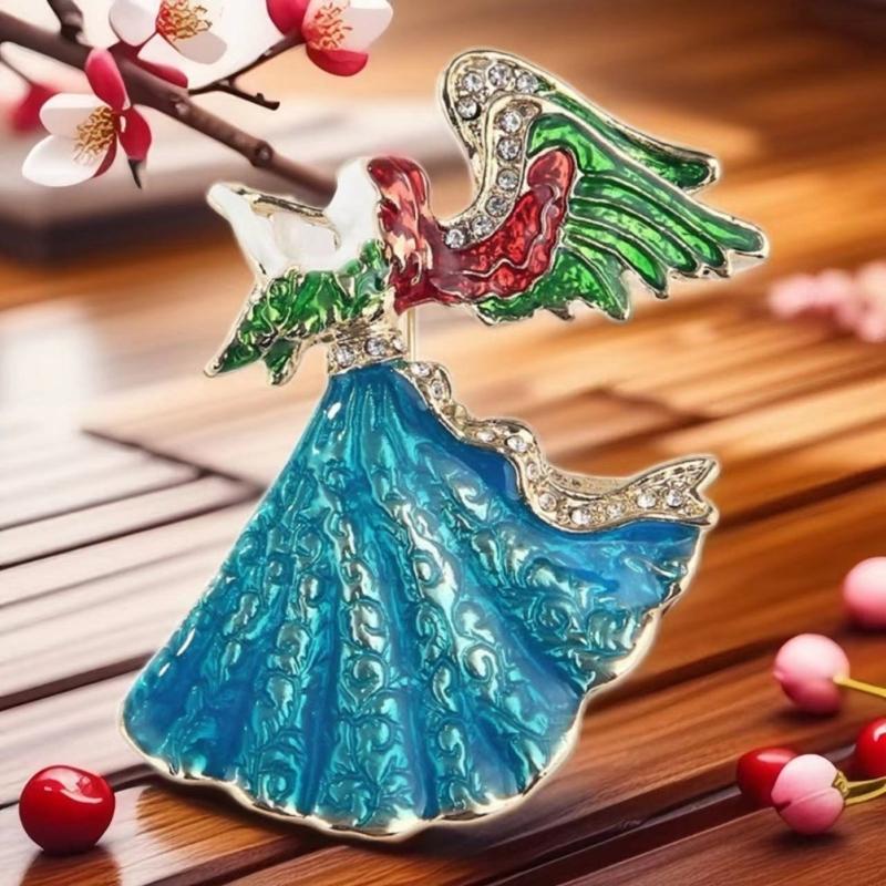Unique Angel Brooch Pin with Sparkling Rhinestones Unique Angel Brooch Alloy Texture for Multifuntional Outfit Styling