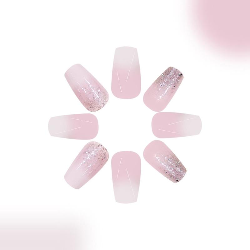 Uñas Cuadradas Postizas Brillantes Uñas Falsas Adhesivas en 12 Tamaños, 24 Uñas Francesas para Decoraciones de Uñas DIY