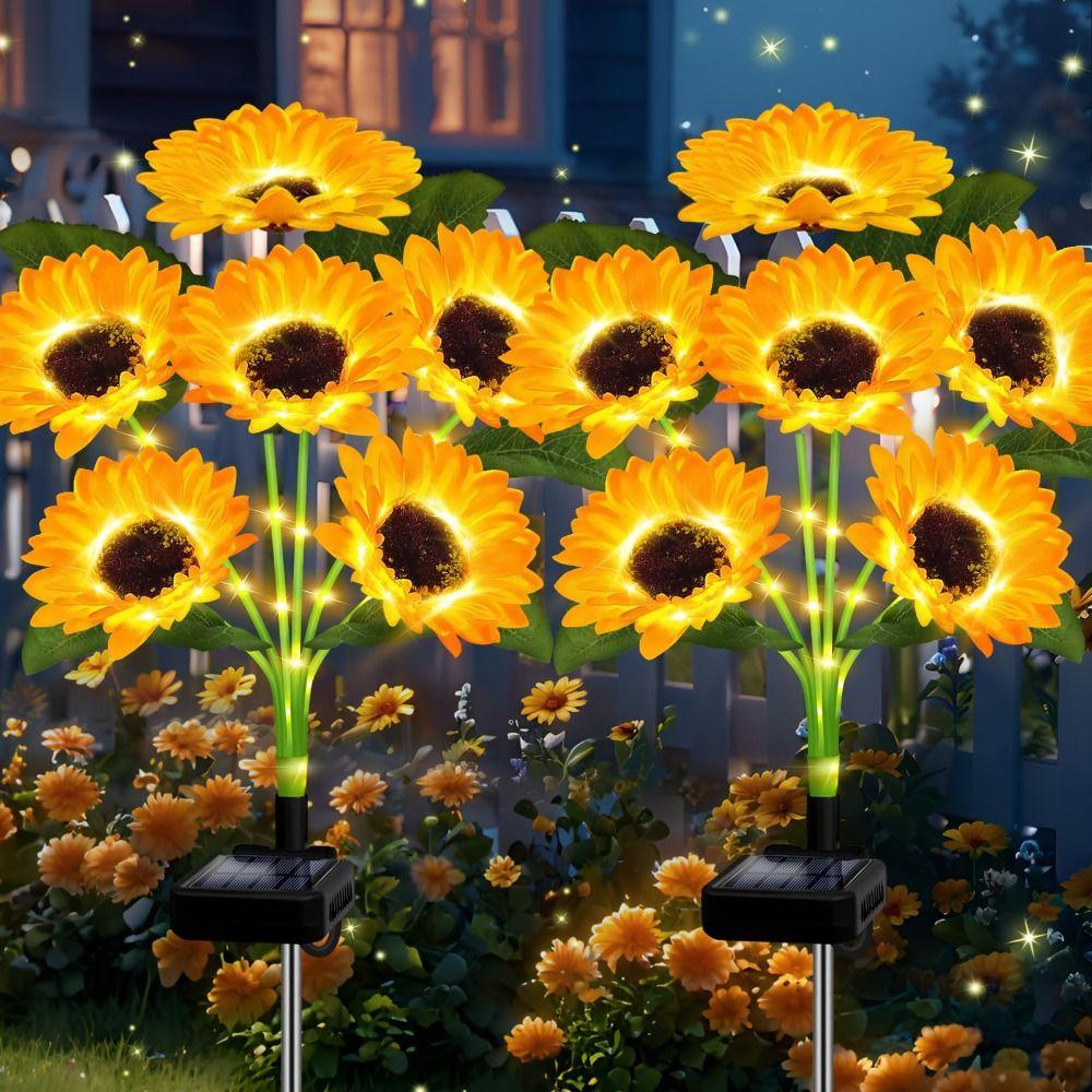 Yellow Flower Solar Sunflower Lawn Lamp 3/6 Heads Ground Mounted Light  Yard Decoration