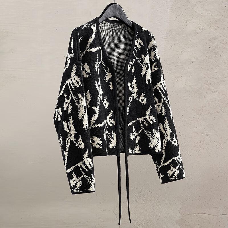 

Women s Soft Color Block Round Neck Knit Cardigan One Size