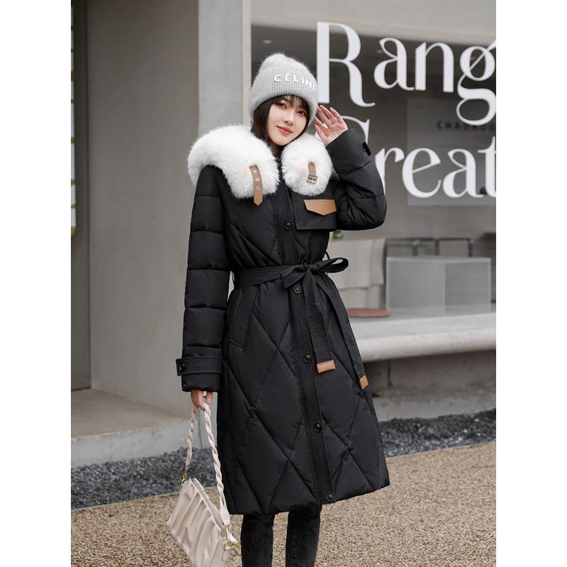 

Женская новая ветрозащитная легкая утолщенная пушистая теплая куртка свободного кроя с длинным воротником из съемного меха, из высококачественной ткани, повседневная спортивная XXL чёрный