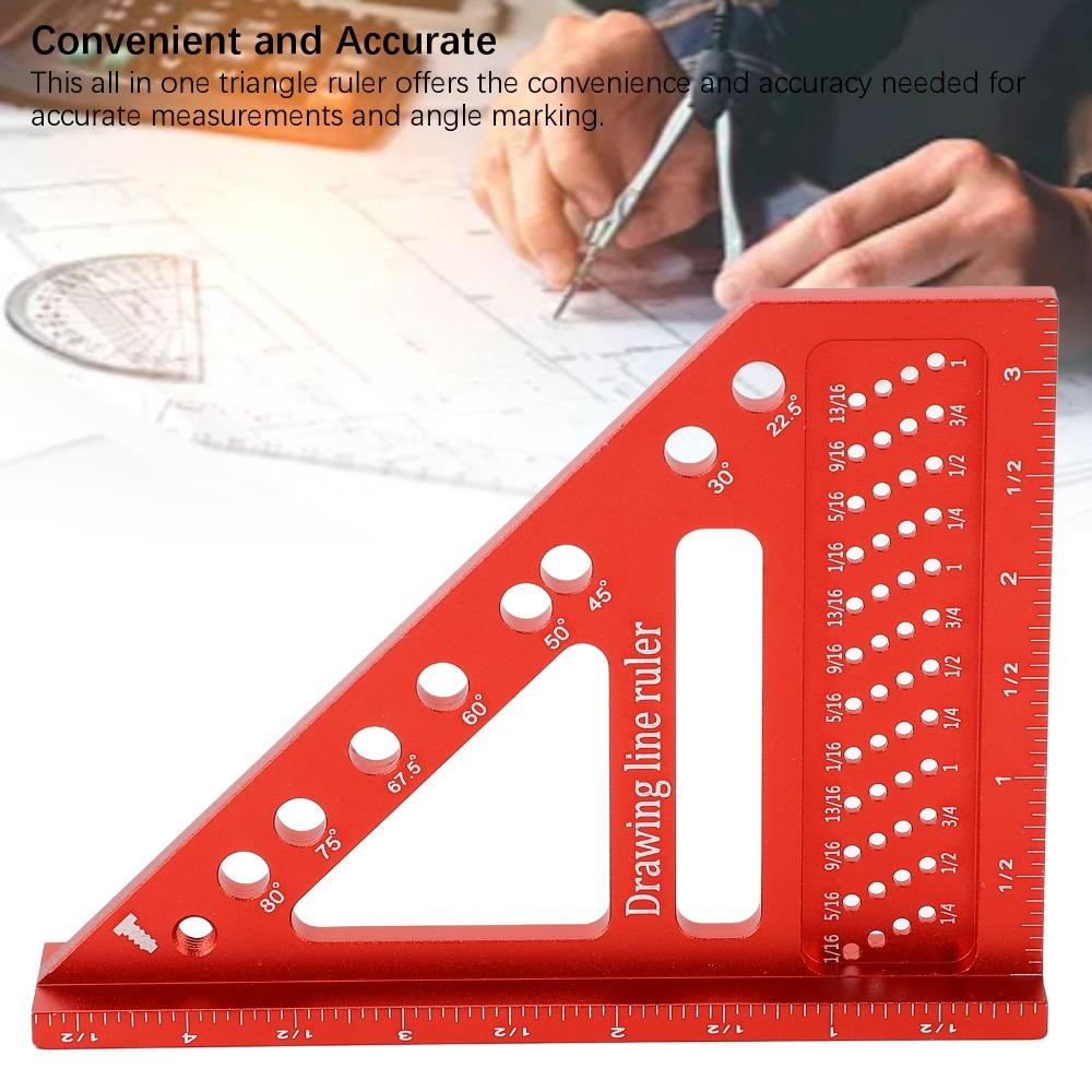 Convenient Aluminum Alloy Drawing Line Ruler 0 to 90 Degree Red 3D Multi Angle Measuring Ruler Miter Triangle Tool Woodworking