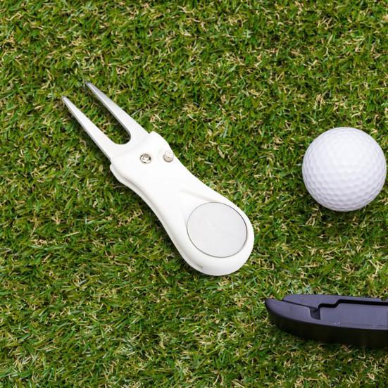 Herramienta para arreglar chuletas de golf plegable, herramienta para reparar chuletas con marcador de bola magnético, robusta de acero inoxidable, horquilla para golfistas