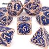 7 Pcs Yellow Blue Tree Vine Metal Dice Solid Metal Polyhedral Dice Set Suitable for Role-Playing RPG Board Game Dice RPG