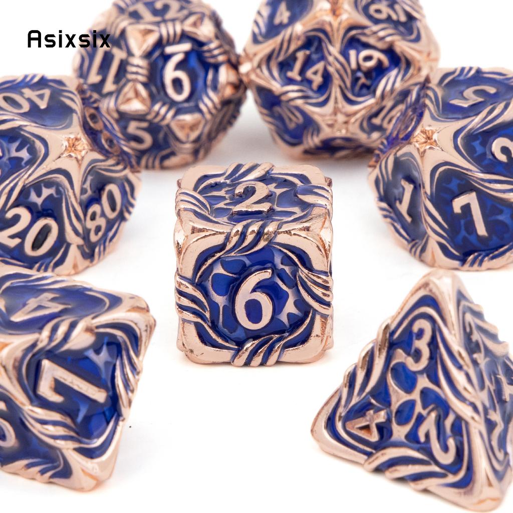 7 Pcs Yellow Blue Tree Vine Metal Dice Solid Metal Polyhedral Dice Set Suitable for Role-Playing RPG Board Game Dice RPG