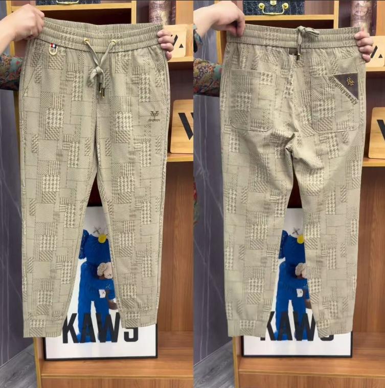 Men's pants Elastic quick-drying sports casual pants Plaid embroidered trendy fashion versatile handsome leggings