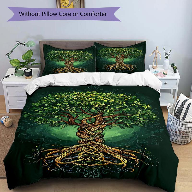 3pcs Nature Growth Soft Comfortable Bedding Set, For Bedroom, Guest Room And Dorm, All - Season Use, High-Definition Printing134