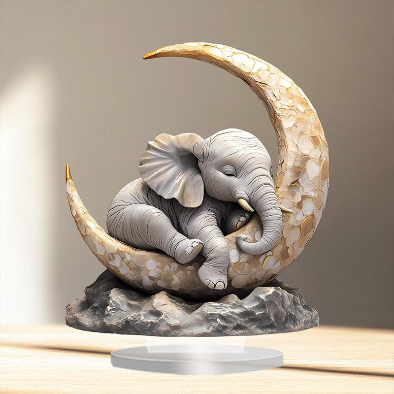 Acrylic Desk Ornament Of An Elephant Sleeping On The Moon For Home Decoration