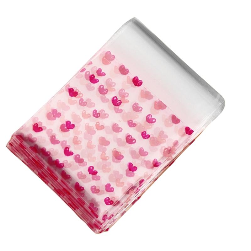 100Pcs Adhesive Treats Packaging Seal Bags Heart Decorated Clear Packaging Bags for Jewelry and Cookie Presentation 1