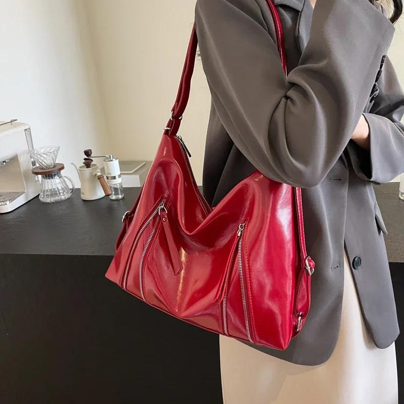 Solid interior compartment shoulder bags with stitching line  fashionable high-quality women's bags with zipper PU feminine bags