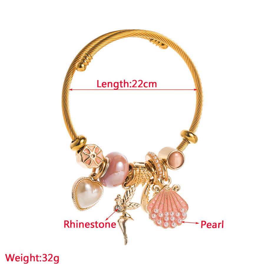 Adjustable Gold Alloy Bracelet with Pearl & Seashell Charms