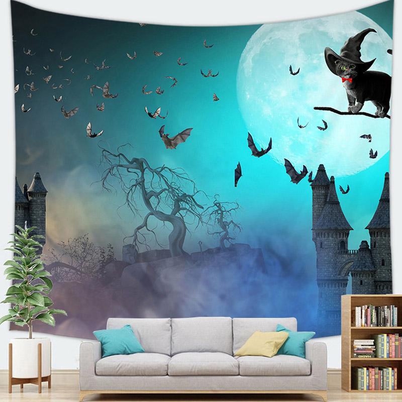 Home Decor Halloween Wall Tapestry Halloween Party Devil Pumpkin Skull Black Cat Decoration Tapestry Backdrop Cloth