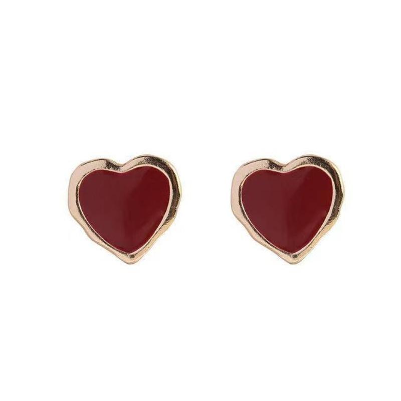 New light luxury high-end simple burgundy small love stud earrings niche fashion versatile earrings