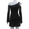 Abito da donna Pure Style Scollo obliquo Spalle scoperte Manica a tromba Allacciato Slim Moda Sexy Elegante Abito corto
