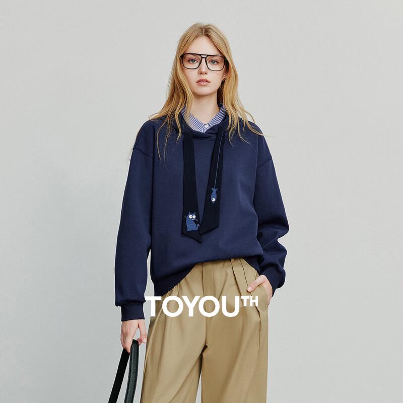 Chuyu Women's Petite College Style Cat Embroidery Tie Hooded Sweatshirt