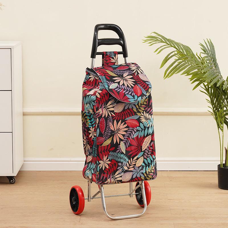 Portable Folding Trolley Cart for Seniors - Floral Pattern, Large Capacity for Grocery Shopping and Home Use