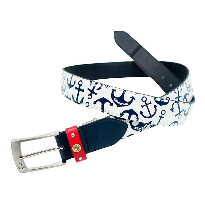 

[Shinakoba] belt men s Synthetic leather width 35mm Waist maximum 105cm compatible Size adjustable print Ikari logo 24276040 (White type) F