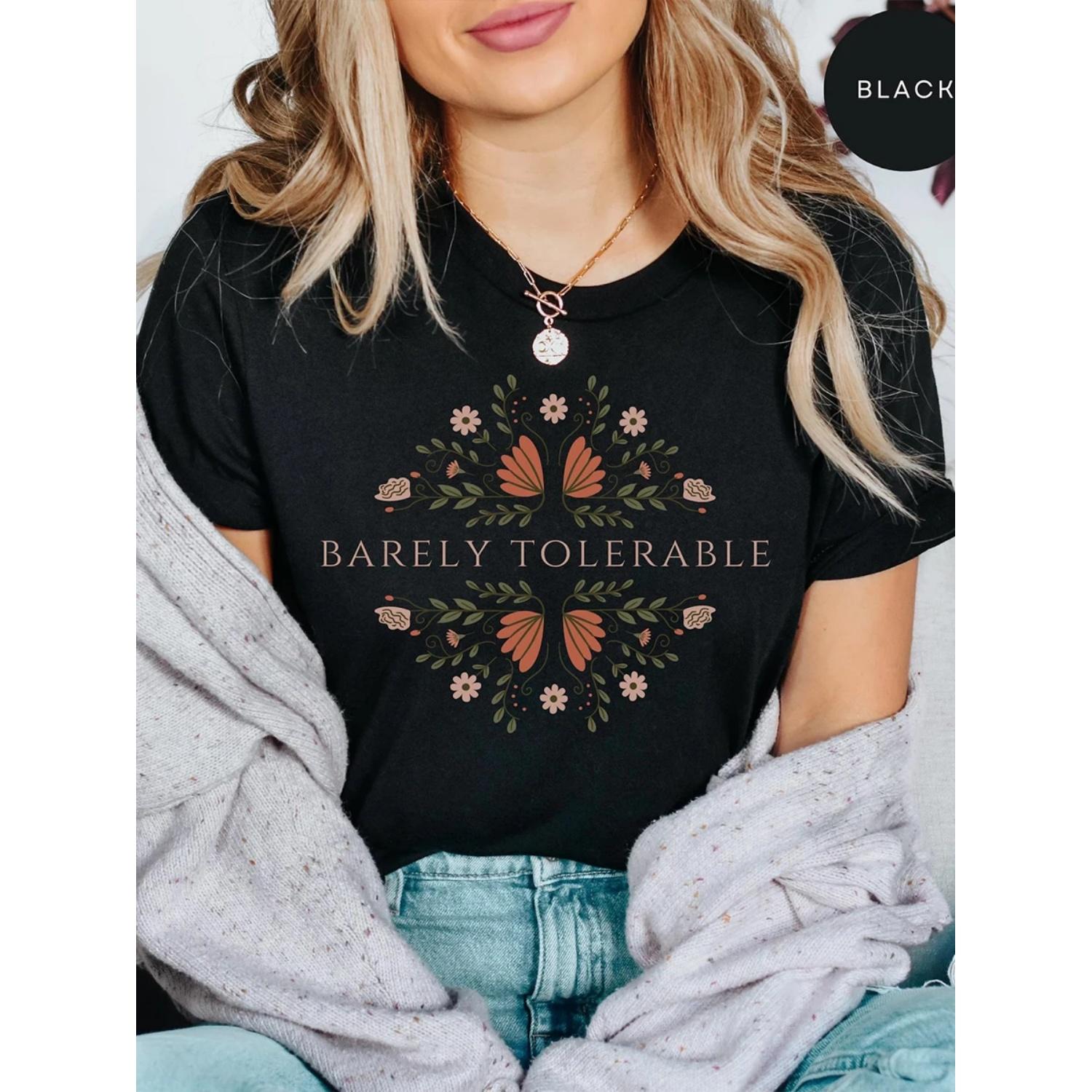 

Barely Tolerable Pride And Prejudice Jane AustenTee Book Lover Gift Unisex Tee Cotton Shirt Fantasy Apparel Y2K Top Streetwear S чёрный