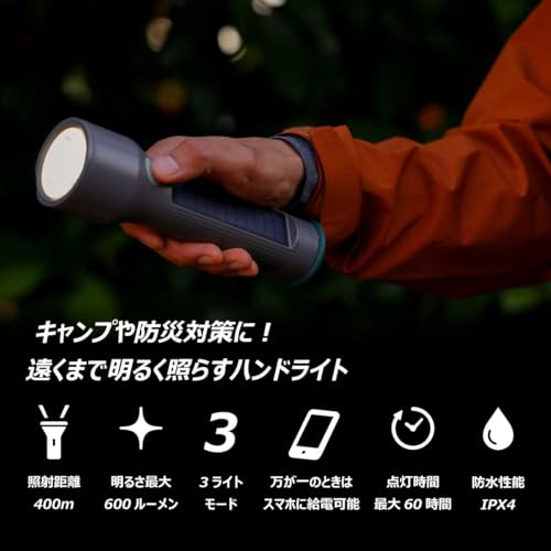 Energizer LED Handheld Flashlight, Solar Rechargeable, USB Rechargeable, Battery Operated (Maximum Brightness 600 Lumens, Maximum Run Time 60 Hours) Y