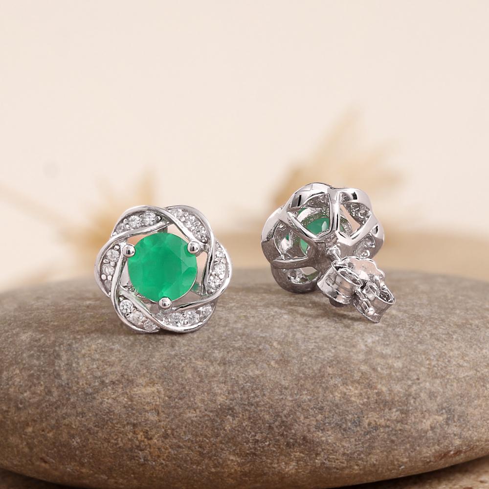 Elegant Flower Shape Design 925 Sterling Silver Earrings Natural Round 5.0mm Agate Fine Jewelry for Women's Party Birthday Gifts