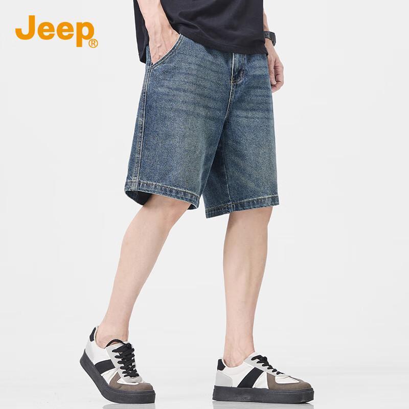 JEEP Men's Vintage Washed Loose Straight Denim Shorts