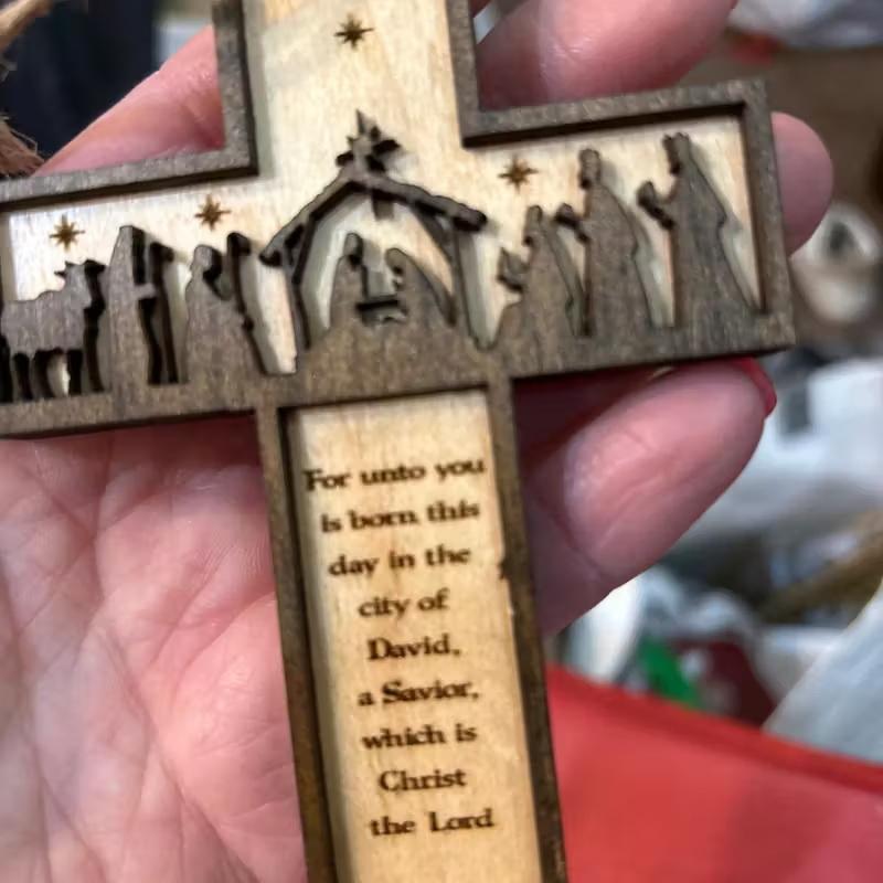 1pc 3D Nativity Scene Wooden Cross Ornament, Handmade Christmas Tree Decoration, Home And Religious Decoration