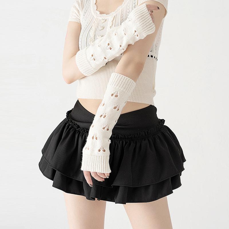 Solid Color Stylish Hollowed Out Fingerless Knitted Gloves Girl Crochet Long Hand Sleeves Warm Arm Covers Lady Elbow Mittens