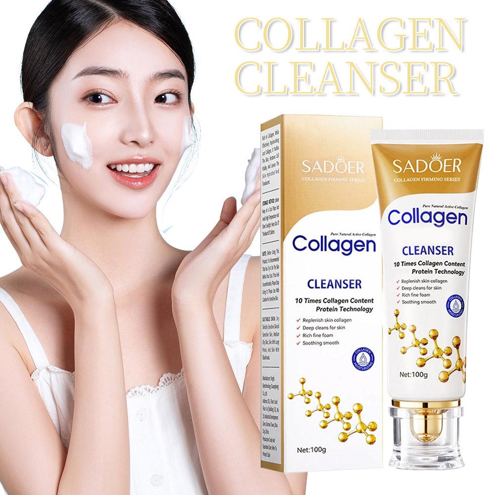 100G SADOER Collagen Facial Cleanser Skincare Firming Moisturizing Face Cleansing Face Wash Foam Cleanser Skin Care Products