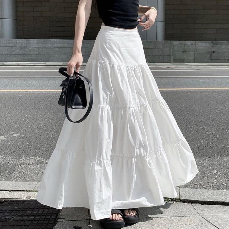 

ZANZEA Женские летние повседневные однотонные свободные длинные юбки L белый