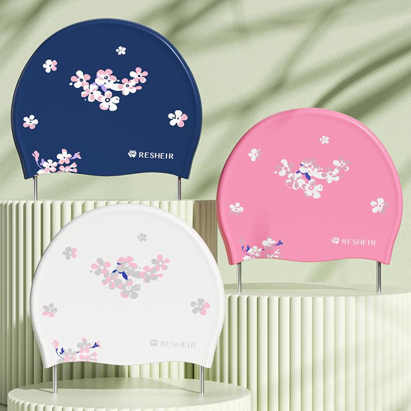 Waterproof Swimming Cap For Women Silicone High Elastic Comfortable Swim Cap Printed Fashion Pool Cap