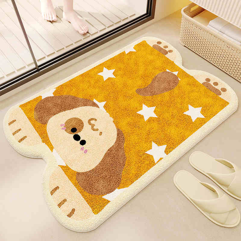Cartoon Imitation Cashmere Floor Mat, Household Bathroom Absorbent and Dirt Resistant Door Mat, Toilet Bathroom Carpet