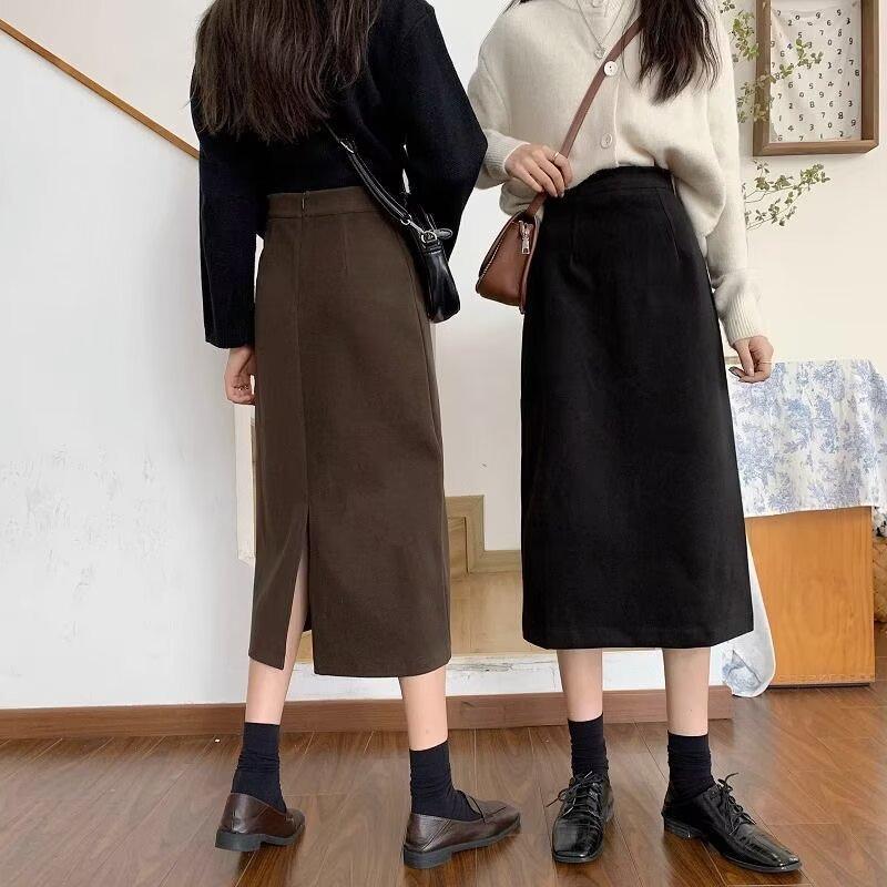 Plus Size Elegant A-line Wool Skirt - Korean Retro Style