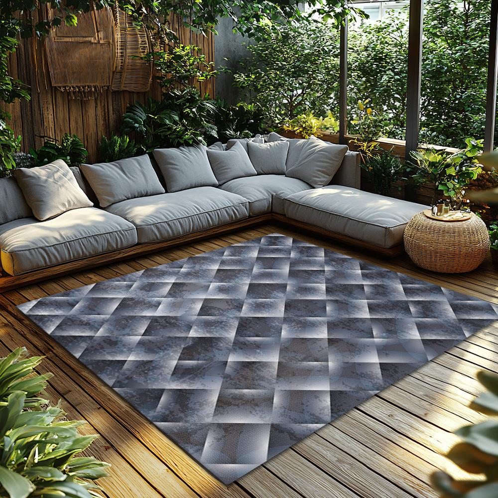 Tuniu Geometrischer Grau-Blauer Shag-Teppich Rutschfeste Bodenmatte für Wohnzimmer Schlafzimmer