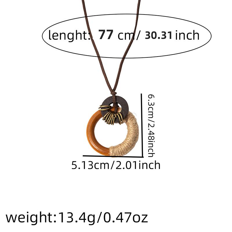 Resin Round Hollow Pendant Necklaces For Women Trendy Black Leather Rope Long Sweater Chain Necklaces Party Jewelry
