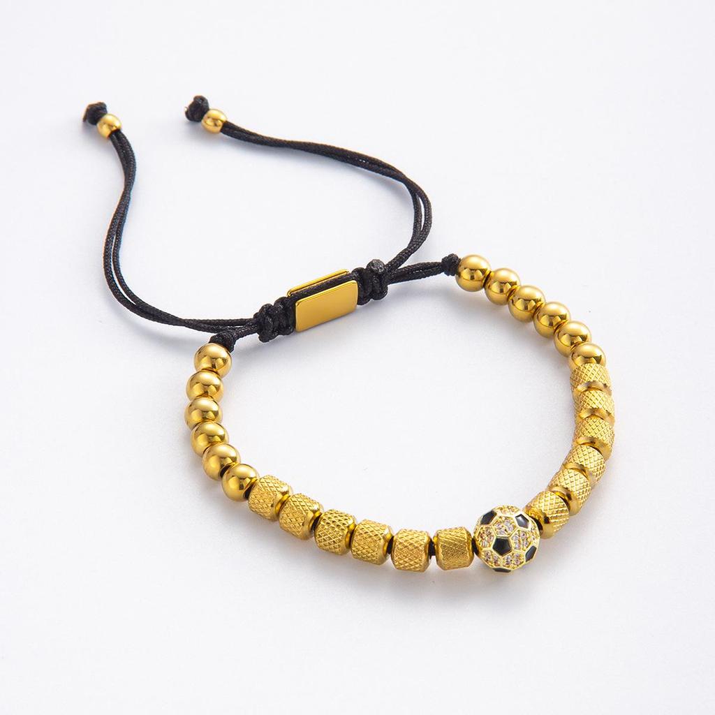 Men's Adjustable Braided Hip Hop Bracelet with Retro Copper Crown, Pineapple Beads, and Vacuum-Plated Titanium Steel.