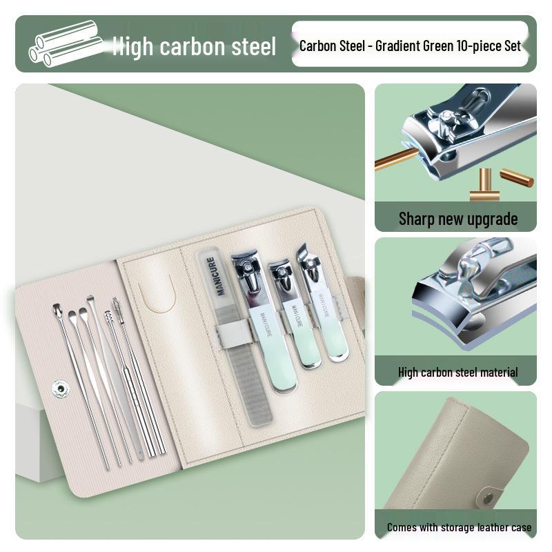 Gradient Nail Clippers Set - 10-Piece Manicure Tools in PU Leather Case, Portable & Stylish