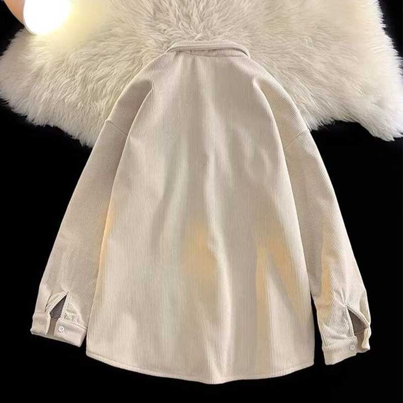 Shirt Coat for Women Cotton Winter Padded Warm Solid Color Thickened Casual Oversize Double Layer Jacket