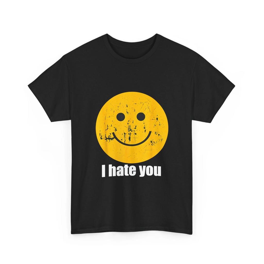 I Hate You Shirt, Yellow Happy Smile Face I Hate You Vintage T-Shirt